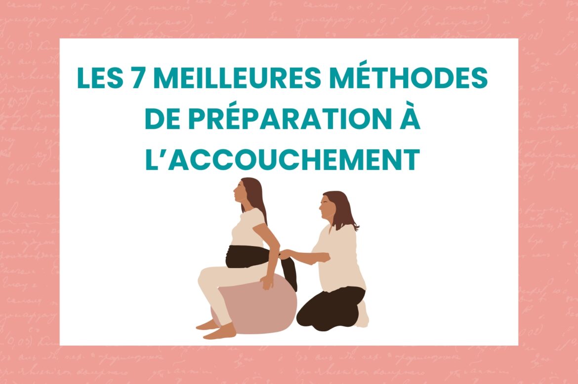 C’est une illustration qui représente une femme assise sur un ballon de gymnastique. Elle est soutenue au niveau du ventre par une écharpe tirée par une doula. Elle se prépare à accoucher.
